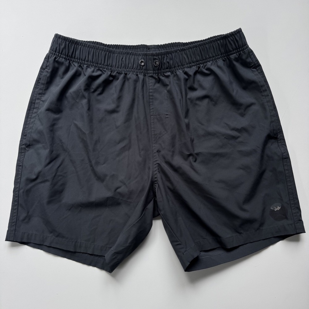 PSYCHO TUNA 6" Solid Unlined Swim Shorts Mens Medium‎ Black Trunks Elastic Waist